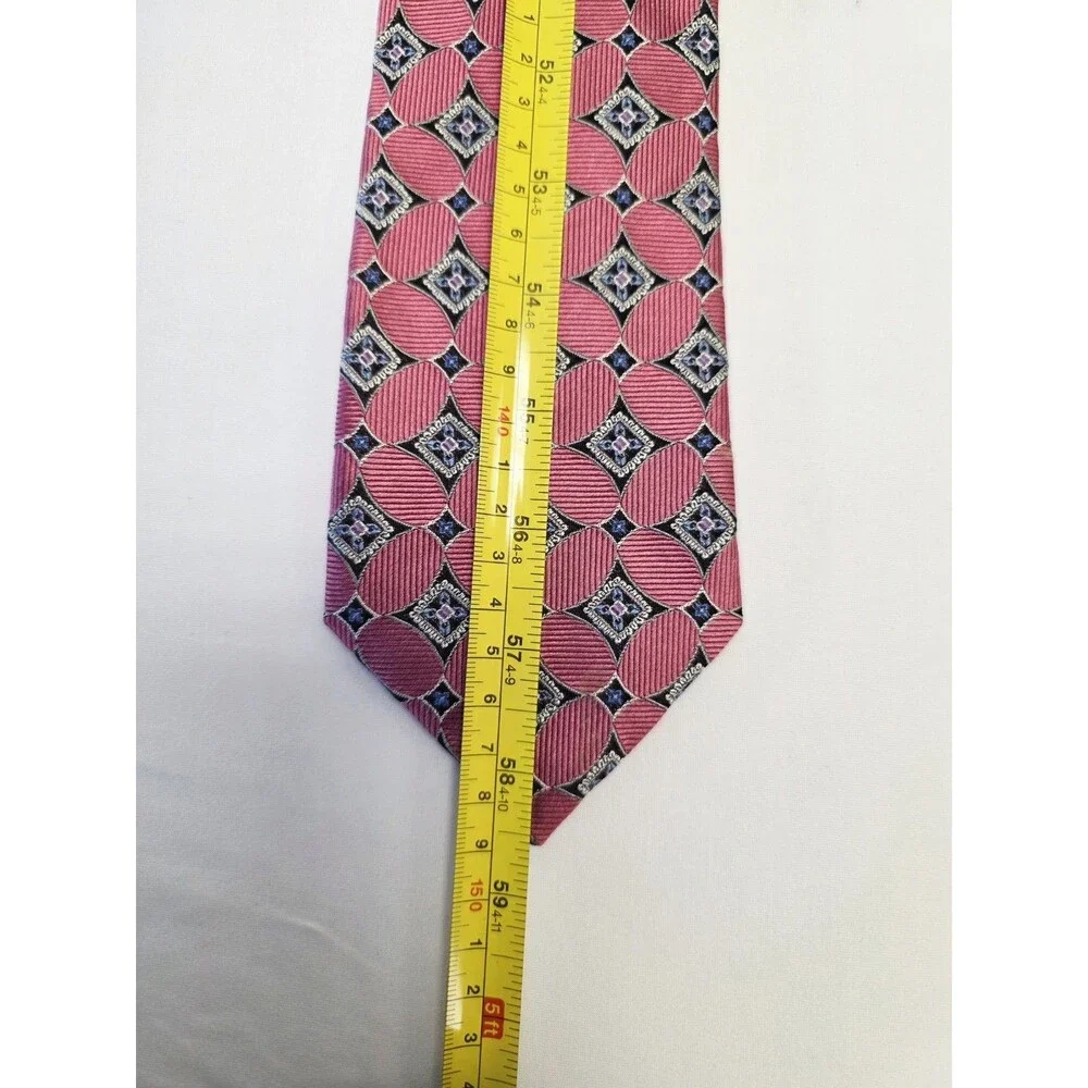JZ Richards 100% Silk Woven Geometric Tie Pink Black Blue White